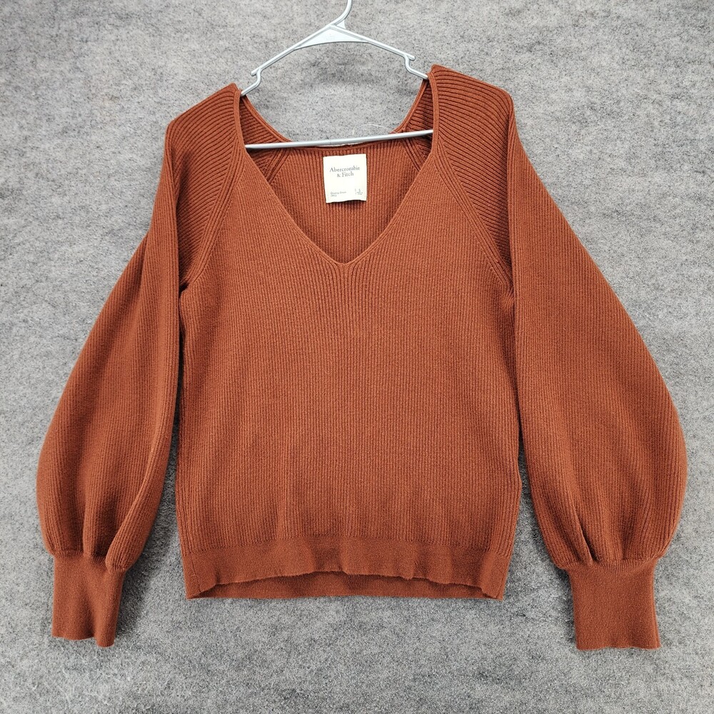 Abercrombie Fitch Shirt Womens Small V Neck Long Sleeve Brown Ribbed